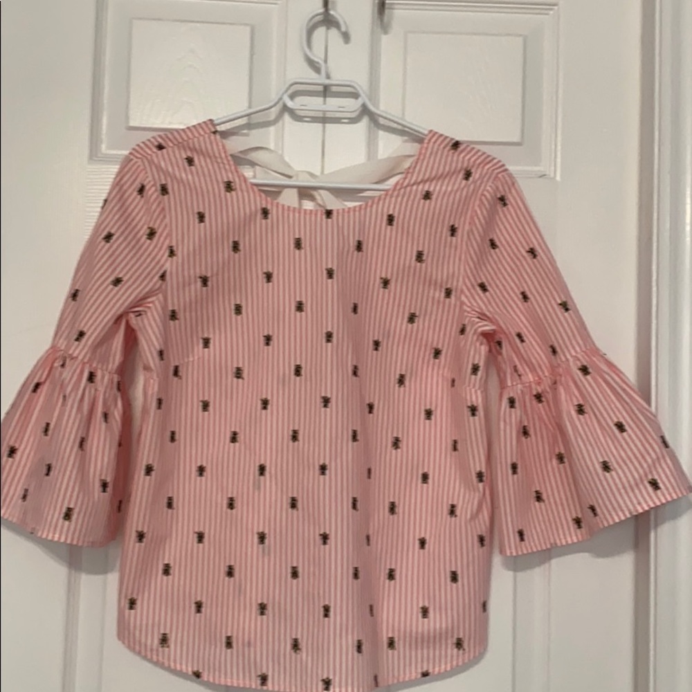 Stripped blouse with embroidered bees